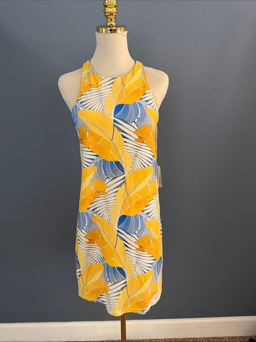 Carve Designs Yellow and Blue Tropical Print Swing Dress